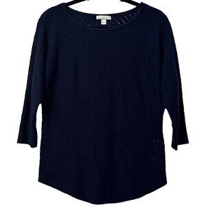 New York & Company Navy Blue Diamond Knit Pullover Sweater Size M